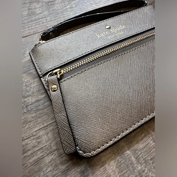 kate spade Mikas Pond Bee Zipper Wristlet - Metallic Silver Grey - Picture 16 of 17